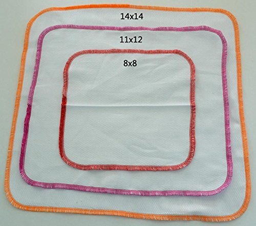 2 Ply 8x8 Inches White Cotton Birdseye Little Wipes Set of 20 Rainbow Edging