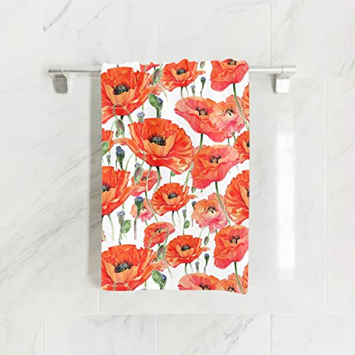 Hand Towel, Beautiful Red Poppies Hand Towels for Bathroom, Gym, Beach and Spa