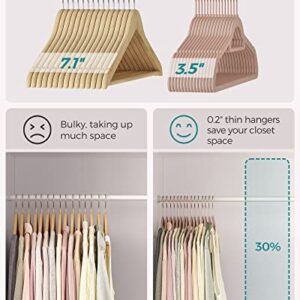 SONGMICS 50-Pack Velvet Hanger and 24-Pack Pants Hanger Bundle, Clothes Hanger with Rose Gold Swivel Hook, Coat Hangers with Movable Clips, Pale Brown and Light Pink UCRF021LB59 and UCRF14PK24