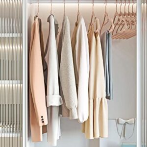 SONGMICS 50-Pack Velvet Hanger and 24-Pack Pants Hanger Bundle, Clothes Hanger with Rose Gold Swivel Hook, Coat Hangers with Movable Clips, Pale Brown and Light Pink UCRF021LB59 and UCRF14PK24