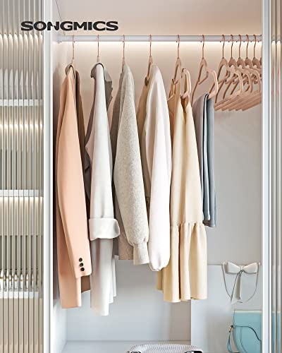 SONGMICS 50-Pack Velvet Hanger and 24-Pack Pants Hanger Bundle, Clothes Hanger with Rose Gold Swivel Hook, Coat Hangers with Movable Clips, Pale Brown and Light Pink UCRF021LB59 and UCRF14PK24