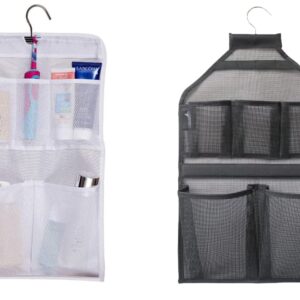 MISSLO Shower Caddy Organizer 5 Pockets + Mesh Hanging Shower Caddy with Rotatable Hanger (Black)