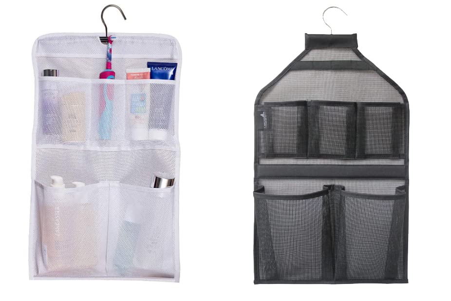 MISSLO Shower Caddy Organizer 5 Pockets + Mesh Hanging Shower Caddy with Rotatable Hanger (Black)