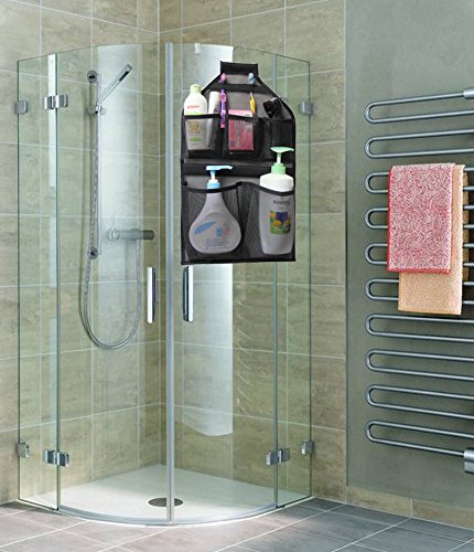 MISSLO Shower Caddy Organizer 5 Pockets + Mesh Hanging Shower Caddy with Rotatable Hanger (Black)