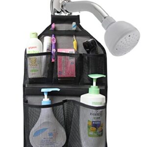 MISSLO Shower Caddy Organizer 5 Pockets + Mesh Hanging Shower Caddy with Rotatable Hanger (Black)