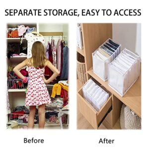 2PCS Wardrobe Clothes Organizer Washable, 7 Grids Foldable Visible Closet Organizer Clothes Drawer, Nylon Mesh Separation Box, for T-shirt, Legging, Skirts, Jeans, Children's clothing (Grey - 2 PCS)