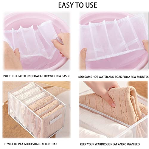 2PCS Wardrobe Clothes Organizer Washable, 7 Grids Foldable Visible Closet Organizer Clothes Drawer, Nylon Mesh Separation Box, for T-shirt, Legging, Skirts, Jeans, Children's clothing (Grey - 2 PCS)