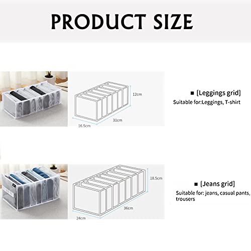 2PCS Wardrobe Clothes Organizer Washable, 7 Grids Foldable Visible Closet Organizer Clothes Drawer, Nylon Mesh Separation Box, for T-shirt, Legging, Skirts, Jeans, Children's clothing (Grey - 2 PCS)