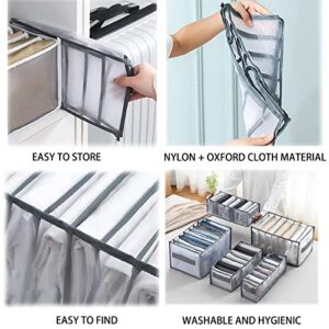 2PCS Wardrobe Clothes Organizer Washable, 7 Grids Foldable Visible Closet Organizer Clothes Drawer, Nylon Mesh Separation Box, for T-shirt, Legging, Skirts, Jeans, Children's clothing (Grey - 2 PCS)