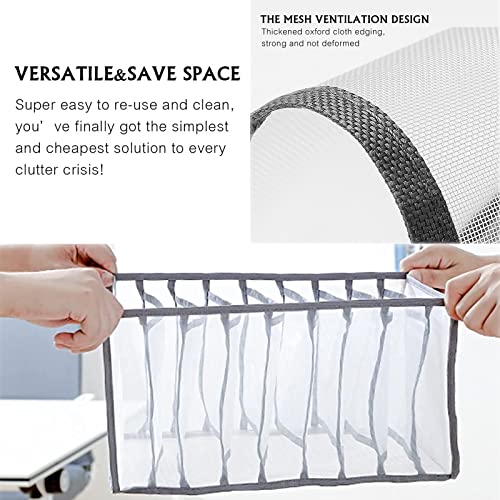 2PCS Wardrobe Clothes Organizer Washable, 7 Grids Foldable Visible Closet Organizer Clothes Drawer, Nylon Mesh Separation Box, for T-shirt, Legging, Skirts, Jeans, Children's clothing (Grey - 2 PCS)