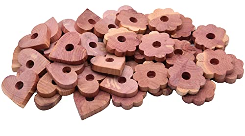 Wahdawn Aromatic Red Cedar Blocks for Clothes Storage, Fresh Scent Cedar Rings and Big Hearts for Closets and Drawers, Natural Car Air Freshener Shoes Odor Remover [40]