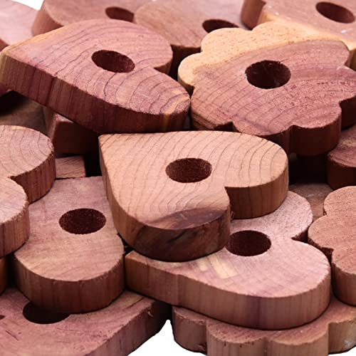 Wahdawn Aromatic Red Cedar Blocks for Clothes Storage, Fresh Scent Cedar Rings and Big Hearts for Closets and Drawers, Natural Car Air Freshener Shoes Odor Remover [40]