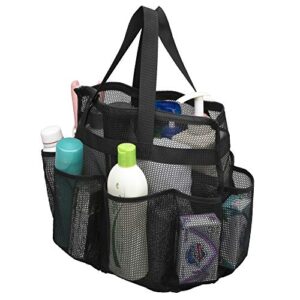 alyer large mesh dive tote bag with separated inner compartment,portable shower caddy bath organizer with durable handles and zipper (black)
