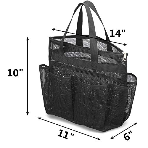ALYER Large Mesh Dive Tote Bag with Separated Inner Compartment,Portable Shower Caddy Bath Organizer with Durable Handles and Zipper (Black)