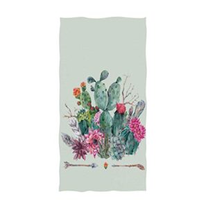 Naanle Chic Boho Exotic Cactus Arrow Pattern Soft Large Decorative Hand Towels Multipurpose for Bathroom, Hotel, Gym and Spa (16" x 30",Green)