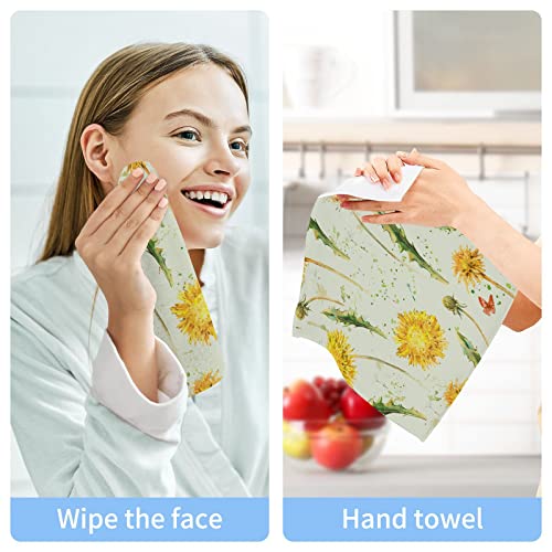 WELLDAY Yellow Dandelion Washcloths, 2 Pack 12 X 12 Inches Cotton Wash Cloths, Highly Absorbent and Soft Face Towels for Bathroom,Gym,Hotel and Spa