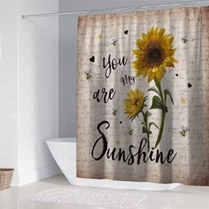 AZHM Sunflower Shower Curtain Sets with Rugs 4PCS You are My Sunshine Bathroom Decor Set Waterproof Shower Curtain Non-Slip Rugs Toilet Rugs Bath Mats Bathroom Curtains Shower Set with 12 Hooks