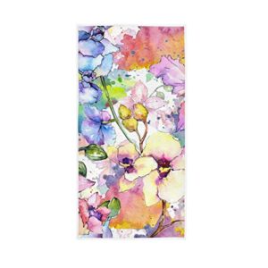 Selerdon Watercolor Flowers Hand Towels Colorful Florals Bath Towel Guest Towel Home Bathroom Decorations 15x30 Inch