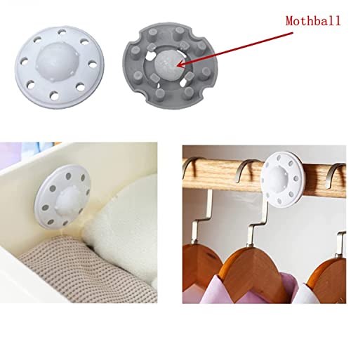 12 Pack Moth Ball Case with Adhesive Wall Sticker, Refillable Case for Moth Repellent Balls, Closet Clothes House Drawers Hanger Moth Block Case, 6cm Diameter, White, 12 Count