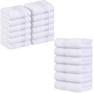 utopia towels premium bundle - cotton washcloths white (12x12 inches),pack of 12 with white hand towels (16 x 28 inches), pack of 6