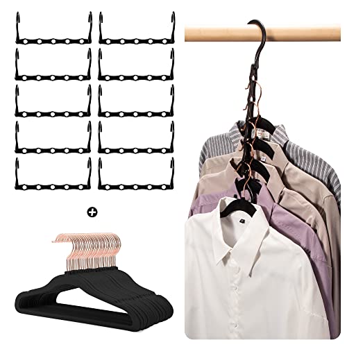 HOUSE DAY Black Magic Hangers 10 Pack and Black Velvet Hangers 50PK，Space Saving Hangers Set