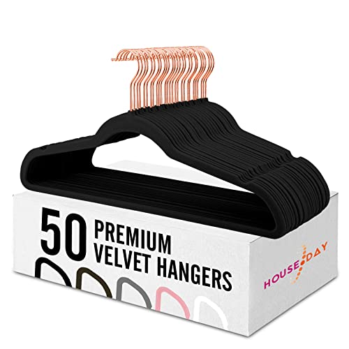 HOUSE DAY Black Magic Hangers 10 Pack and Black Velvet Hangers 50PK，Space Saving Hangers Set