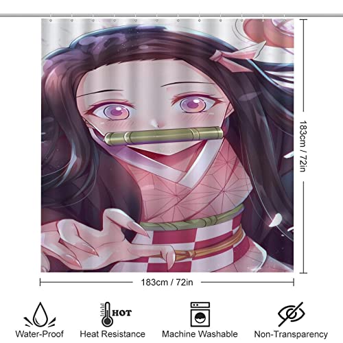 FFIS Anime 𝐃𝐞.𝐌𝐨𝐧 𝐒𝐥𝐚.𝐘𝐞𝐫 𝐍𝐞𝐳𝐮.𝐊𝐨 Bathroom Shower Curtain Set, 4 Piece Bathroom with Waterproof Shower Curtain and Non Slip Shower Mat & Toilet Lid Cover Mat U Carpet