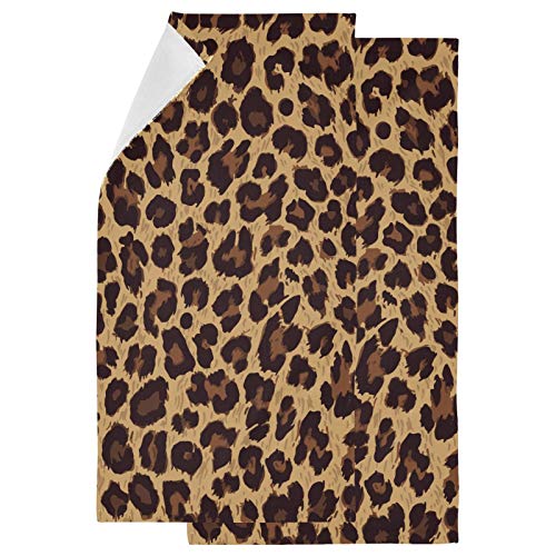 Naanle Set of 2 Animal Leopard Print Soft Fluffy Guest Hand Towels, Multipurpose for Bathroom, Hotel, Gym and Spa (14" x 28")