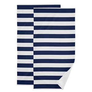 kll bathroom hand towels set of 2 navy blue and white stripes 14 x 28 inches soft quality decorative bathroom towel for hand, face, hair, tea, dishcloth, kitchen and bath