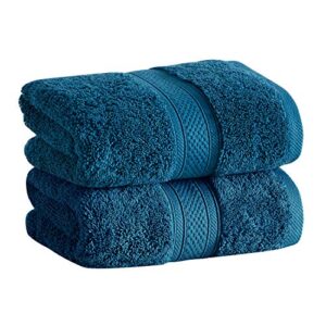 cannon 100% cotton low twist hand towels (18" l x 30" w), 550 gsm, highly absorbent, super soft and fluffy (2 pack, peacock blue)