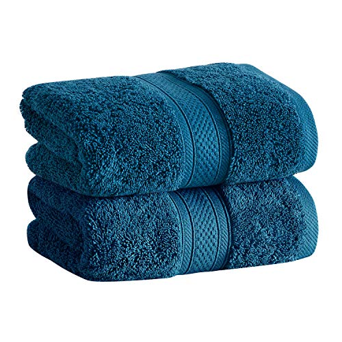 CANNON 100% Cotton Low Twist Hand Towels (18" L x 30" W), 550 GSM, Highly Absorbent, Super Soft and Fluffy (2 Pack, Peacock Blue)