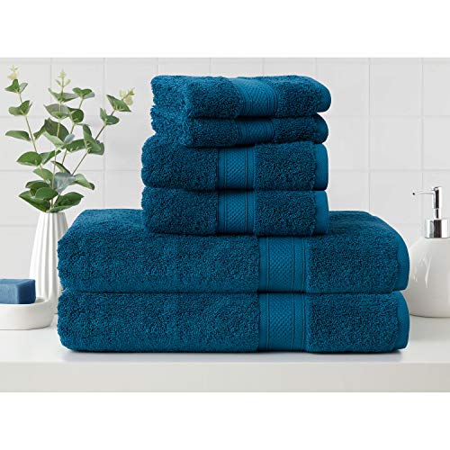 CANNON 100% Cotton Low Twist Hand Towels (18" L x 30" W), 550 GSM, Highly Absorbent, Super Soft and Fluffy (2 Pack, Peacock Blue)