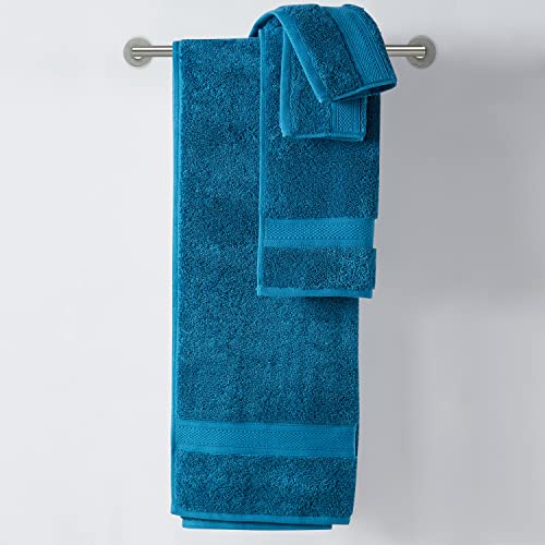 CANNON 100% Cotton Low Twist Hand Towels (18" L x 30" W), 550 GSM, Highly Absorbent, Super Soft and Fluffy (2 Pack, Peacock Blue)