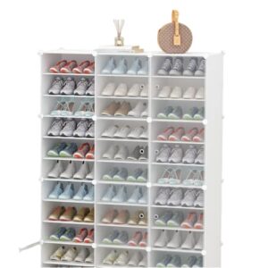 gdrasuya10 shoe rack organizer, 12tiers x 3 rows diy narrow stackable freestanding shoe organizer, 72 pairs transparent shoe cabinet for sneakers, flats - free removalble partition to fit high boots