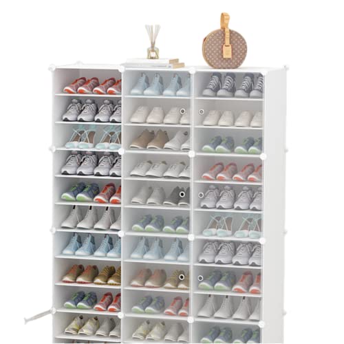 Gdrasuya10 Shoe Rack Organizer, 12Tiers x 3 Rows DIY Narrow Stackable Freestanding Shoe Organizer, 72 Pairs Transparent Shoe Cabinet for Sneakers, Flats - Free Removalble Partition to Fit High Boots