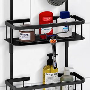 UDENIS Haning Shower Cadddy Bathroom Organizer for Shampoo,Conditioner,Soap,with Hooks for Razors,Towels,Over Shower Head Shelf Aluminum 3Tier black