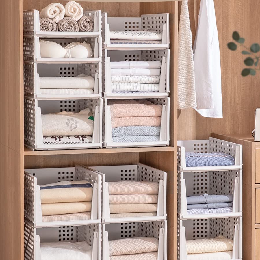 ASHILY Foldable Stackable Wardrobe Storage Shelf Box Containers, Multifunctional Drawer Organizer with Sliding Rails, Folding Clothes Baskets for Closet, Under Sink, Tabletop(L-17.13x13.39x9.65 in)