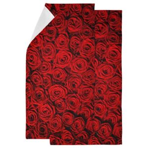 naanle 3d beautiful natural red roses printed 2 piece soft fluffy guest decor hand towels, multipurpose for bathroom, hotel, gym and spa (14" x 28")
