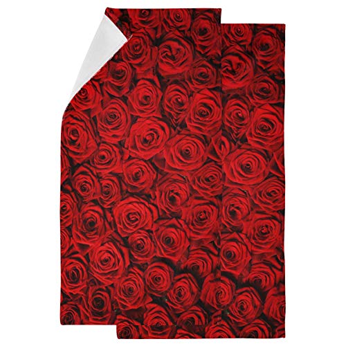 Naanle 3D Beautiful Natural Red Roses Printed 2 Piece Soft Fluffy Guest Decor Hand Towels, Multipurpose for Bathroom, Hotel, Gym and Spa (14" x 28")