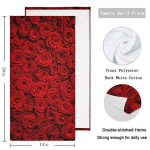 Naanle 3D Beautiful Natural Red Roses Printed 2 Piece Soft Fluffy Guest Decor Hand Towels, Multipurpose for Bathroom, Hotel, Gym and Spa (14" x 28")