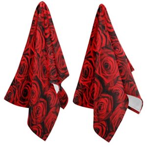 Naanle 3D Beautiful Natural Red Roses Printed 2 Piece Soft Fluffy Guest Decor Hand Towels, Multipurpose for Bathroom, Hotel, Gym and Spa (14" x 28")