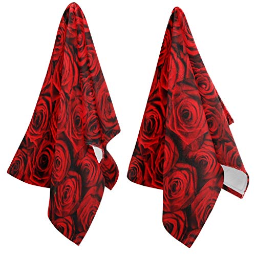 Naanle 3D Beautiful Natural Red Roses Printed 2 Piece Soft Fluffy Guest Decor Hand Towels, Multipurpose for Bathroom, Hotel, Gym and Spa (14" x 28")