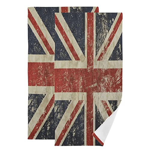 2 pcs Hand Towels 28x14in Retro UK Flag Kitchen Towels Absorbent Soft Patriotic Dish Towels for Bathroom Kitchen Gym Vintage