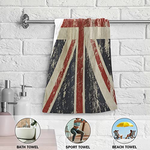 2 pcs Hand Towels 28x14in Retro UK Flag Kitchen Towels Absorbent Soft Patriotic Dish Towels for Bathroom Kitchen Gym Vintage