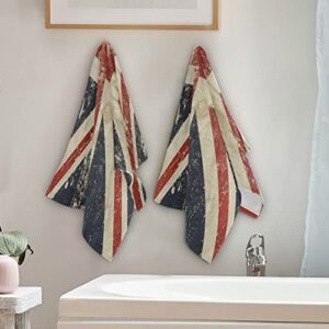 2 pcs Hand Towels 28x14in Retro UK Flag Kitchen Towels Absorbent Soft Patriotic Dish Towels for Bathroom Kitchen Gym Vintage