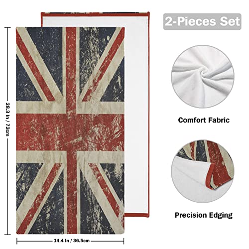 2 pcs Hand Towels 28x14in Retro UK Flag Kitchen Towels Absorbent Soft Patriotic Dish Towels for Bathroom Kitchen Gym Vintage