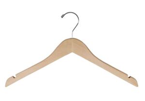 nahanco 8117chhu 17" flat wood hanger with notches, chrome hook, natural (pack of 25)