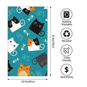 Perinsto Funny Cats Hand Towel Cute Cartoon Design Decorative Fingertip Towels Multipurpose for Bathroom Kitchen Gym and Spa, 27.5" X 15.7"