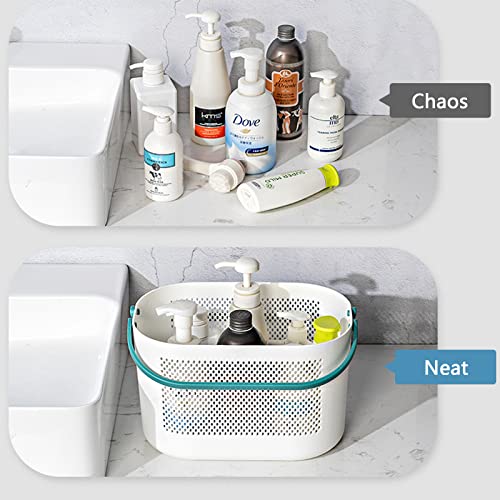 Plastic Bathroom Storage Basket with Handle, for Storing Bathroom Body Wash, Shampoo, Conditioner, Lotion (Blue large)