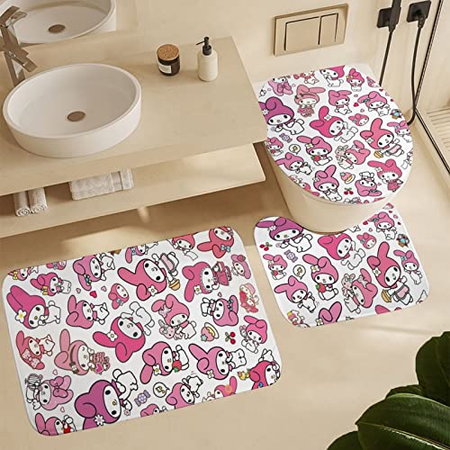 fmsnupz 4PCS Anime Shower Curtain Set, Cute Bathroom Decor with Non-Slip Rugs, Toilet Lid Cover and Bath Mat, Waterproof Fabric Shower Curtains with 12 Hooks, 70.8"x70.8"